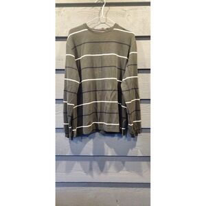 Austin Clothing Co. Sweater Mens Large Green Stripe Waffle Knit Thermal Crewneck